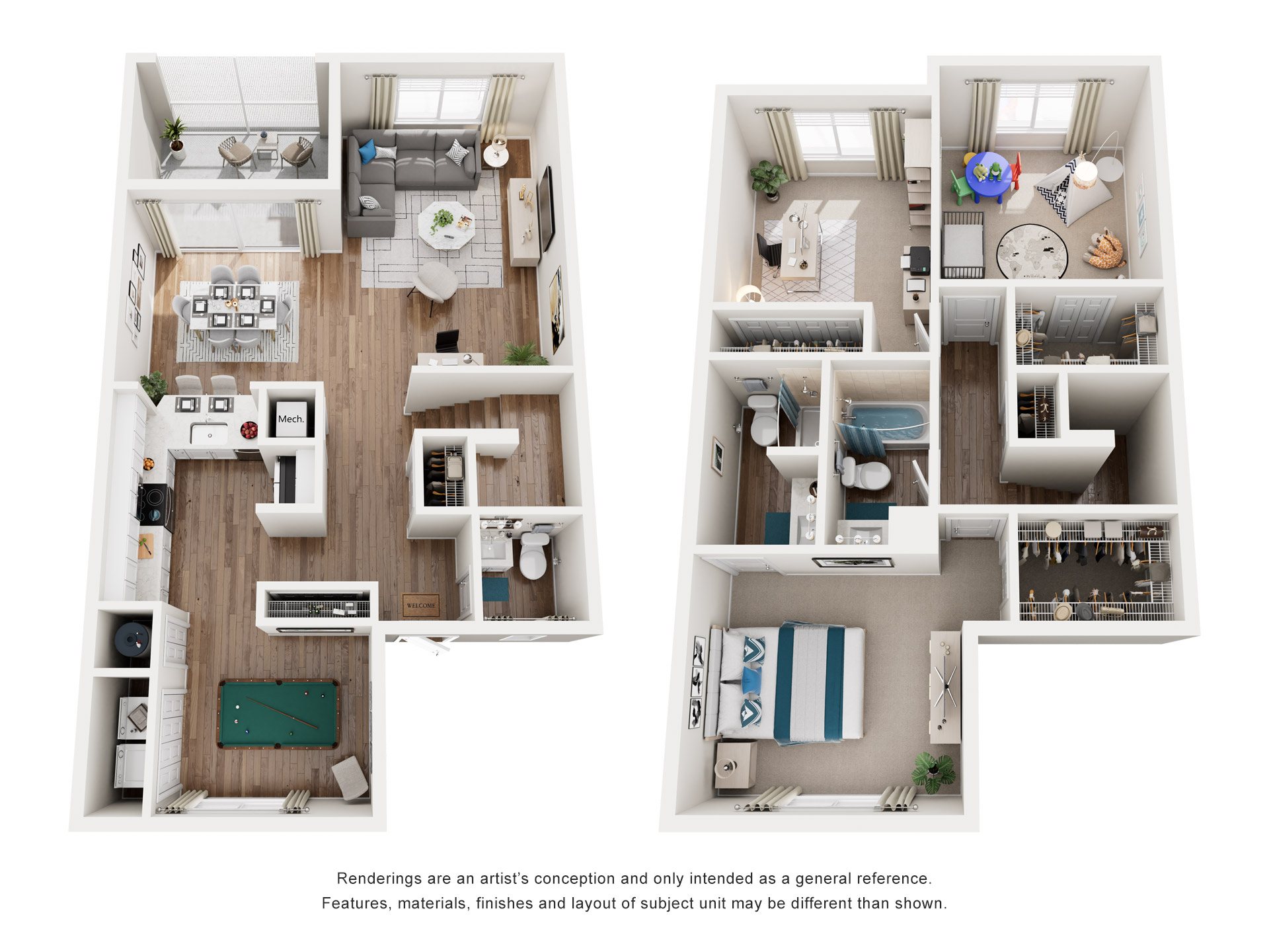 Floor plan for 3 beds, 2.5 baths, 1550 sqft